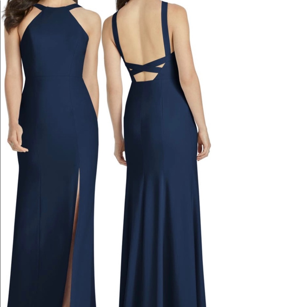 Dessy collection Cutaway shoulder crepe column gown